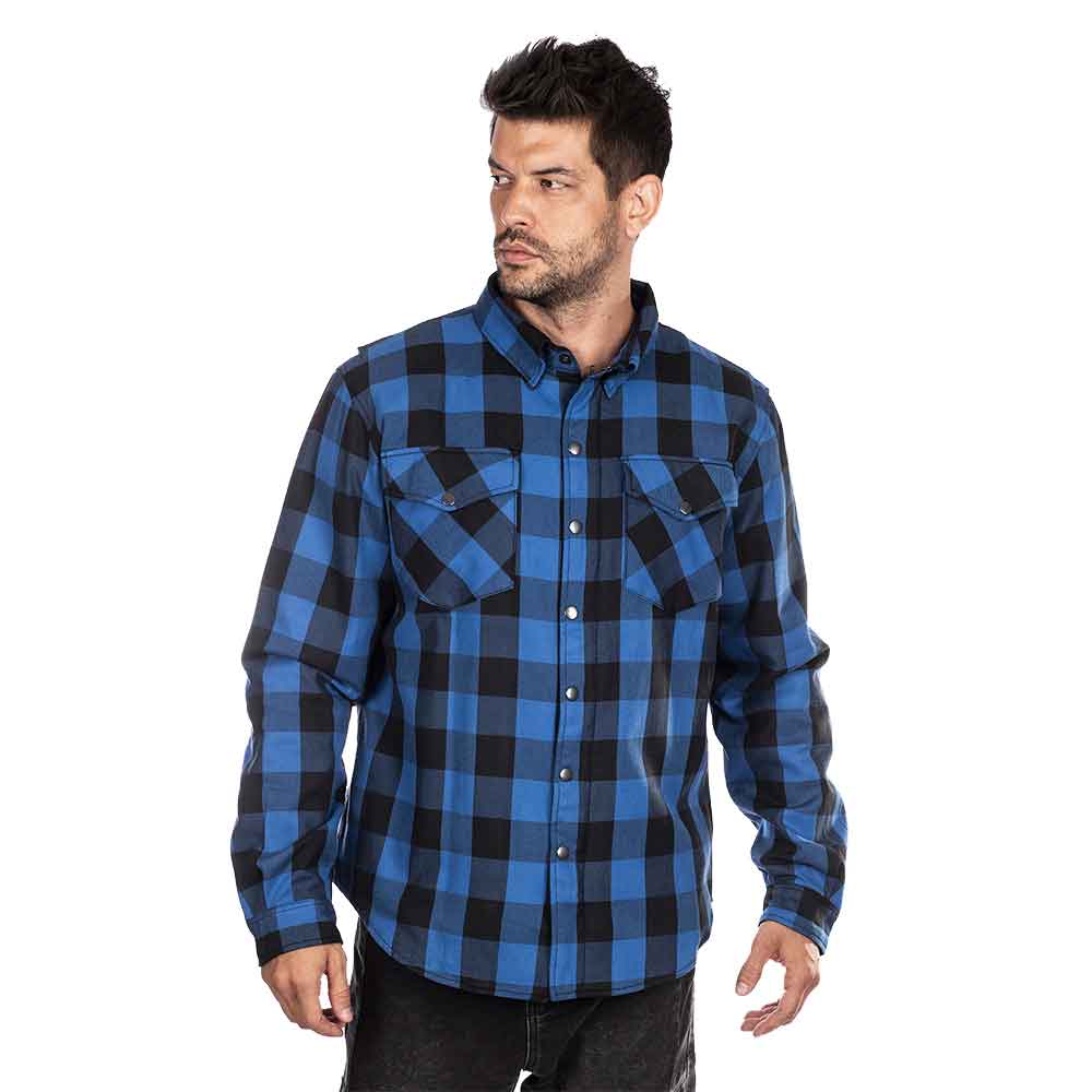 Shop Men's Motorcycle Armored Flannel Shirt In Black & White - Foto 3